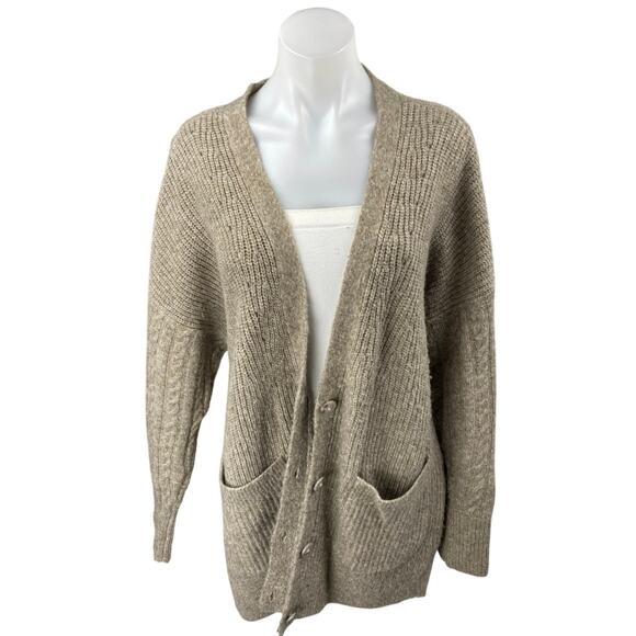 Abercrombie & Fitch Beige Long Sleeve Rib Knit Button Up Cardigan Sweater Top L - Picture 1 of 4